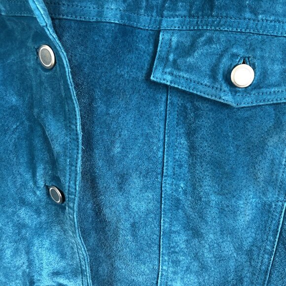 CWS Leather Jacket Womens 1X Plus Size Blue Suede Trucker Turquoise Western - Picture 9 of 16